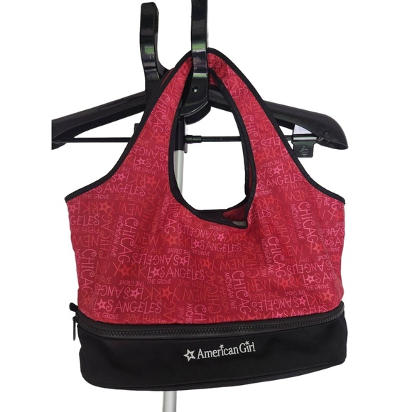 American Girl Doll Tote Bag Red Black City Print Zip Bottom - Picture 1 of 11